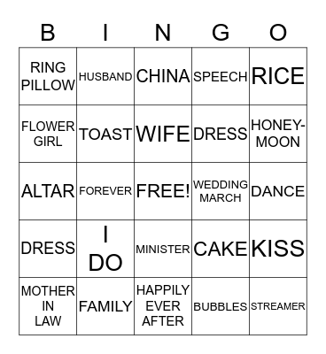 Bridal Shower Bingo Card