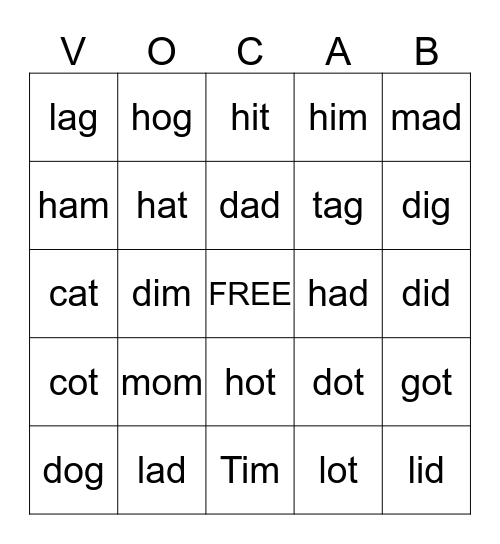 C-I Bingo Card