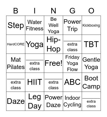 Fitness Classes Blackout Bingo Card