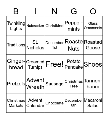 Christmas in Germany BINGO Card
