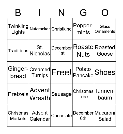 Christmas in Germany BINGO Card