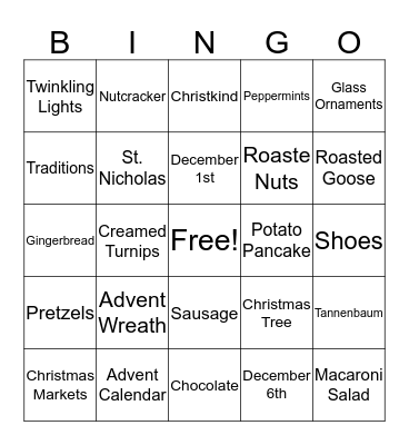 Christmas in Germany BINGO Card