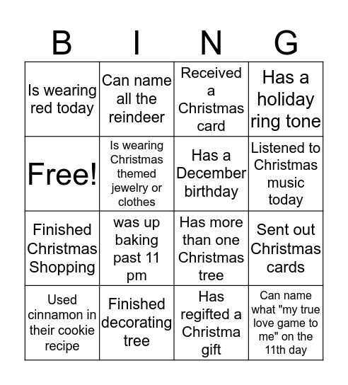 Christmas Bingo Card