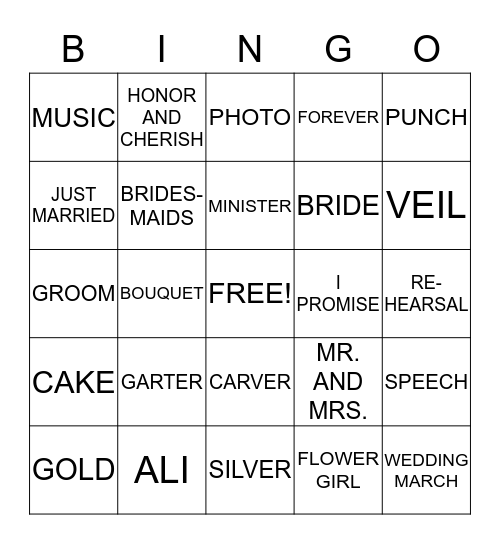 Bridal Shower Bingo Card