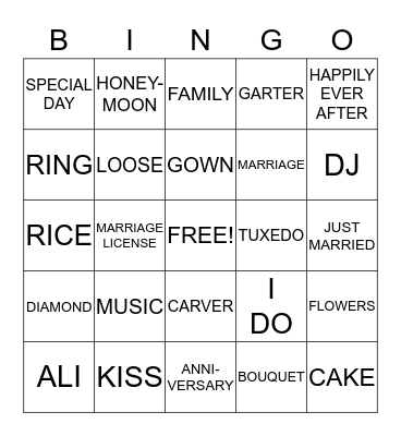 Bridal Shower Bingo Card