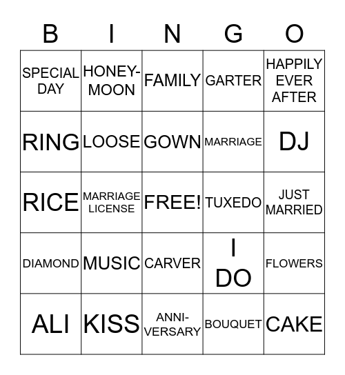 Bridal Shower Bingo Card