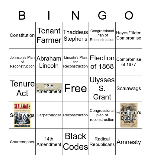 Reconstruction Era Bingo Card