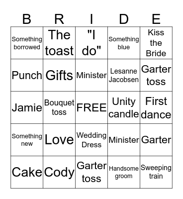 Bridal Bingo Card