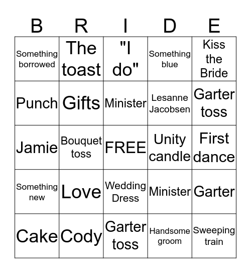 Bridal Bingo Card