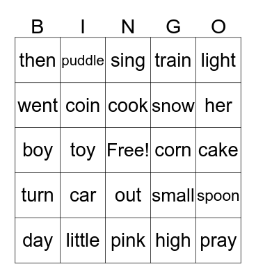 Words I know Bingo Card