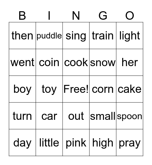 Words I know Bingo Card