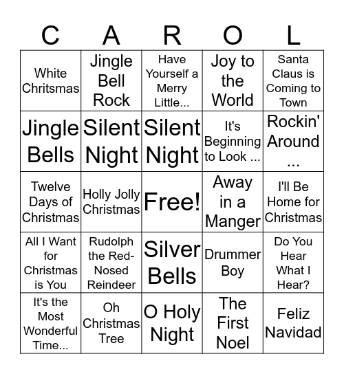 Christmas Carol Bingo Card