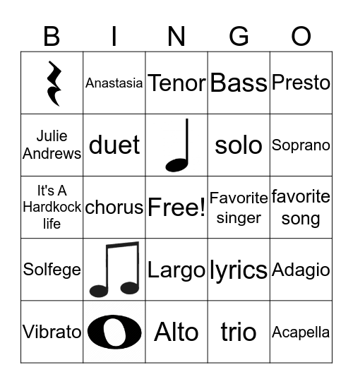 choir bingo  Bingo Card