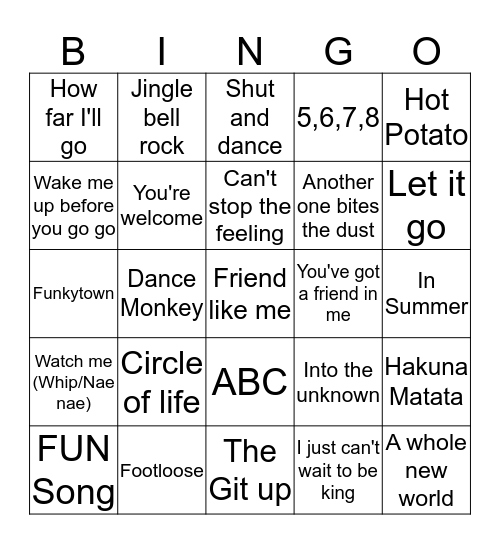 Music Bingo Card