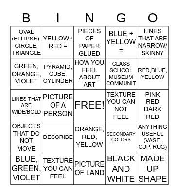 Art Bingo "Review" Bingo Card