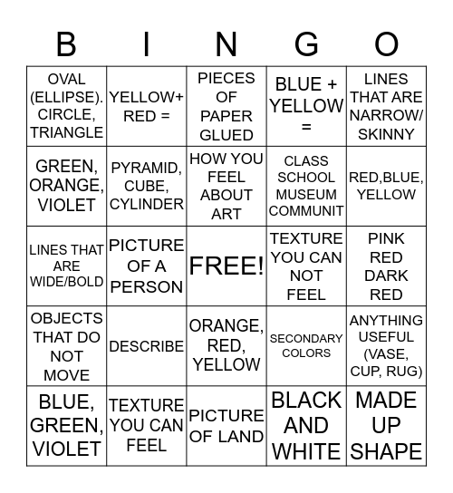 Art Bingo "Review" Bingo Card