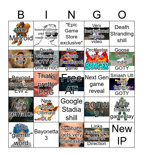 Game Awards 2019 Predictions Bingo Card