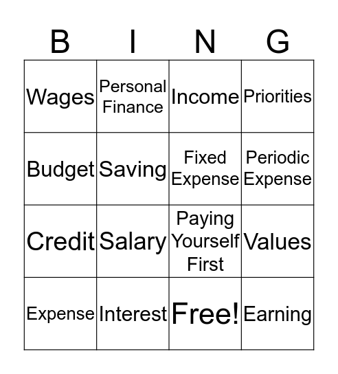 JA Personal Finance Bingo Card