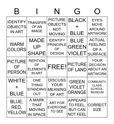 ART BINGO REVIEW Bingo Card