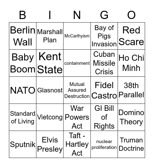 Cold War Review Bingo Card