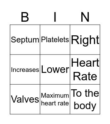 Cardiovascular System Bingo Card