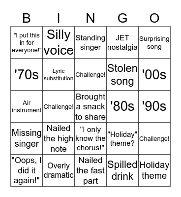 Karaoke Bingo! Bingo Card