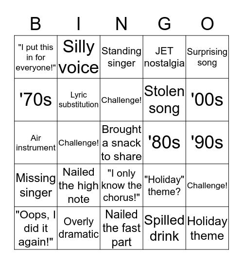 Karaoke Bingo! Bingo Card