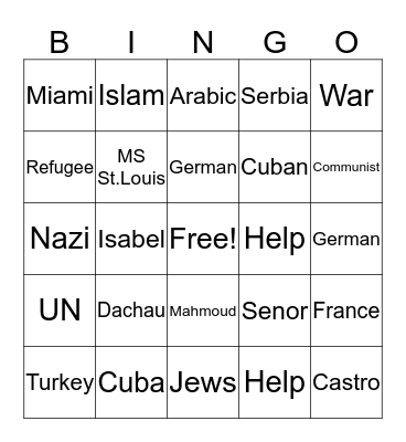 Refugee Bingo Card