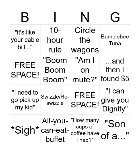 J.R. Clichés Bingo Card