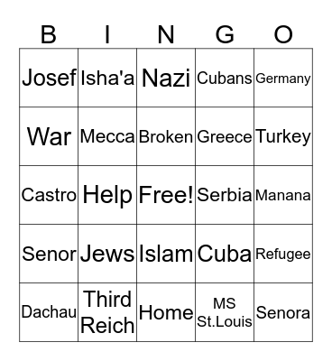 Refugee Bingo Card