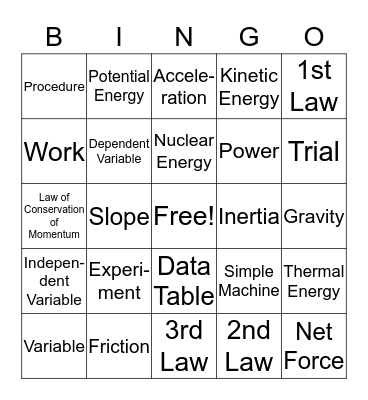 Physical Science Bingo 1 Bingo Card