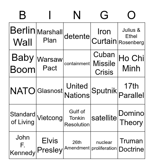 Cold War Review Bingo Card