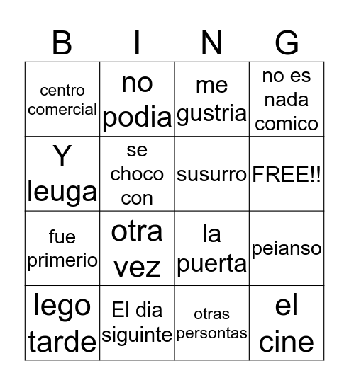 Antipatico Bingo Card