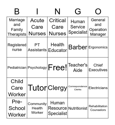 Human Services  Bingo Card