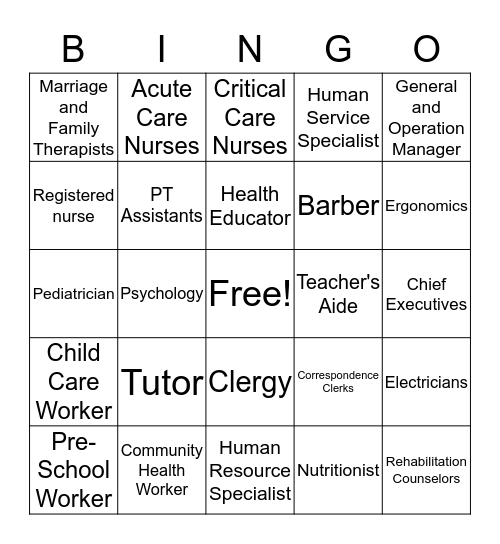 Human Services  Bingo Card