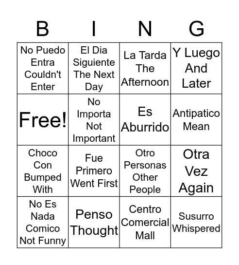 Antipatico Bingo Card