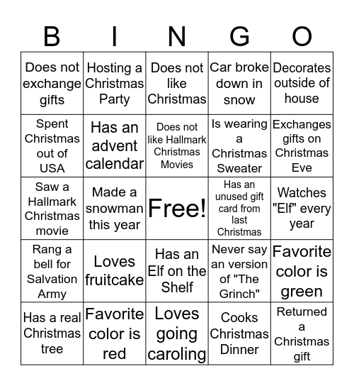 Christmas BINGO Card