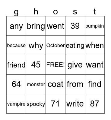 Halloween Bingo Card