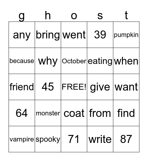 Halloween Bingo Card