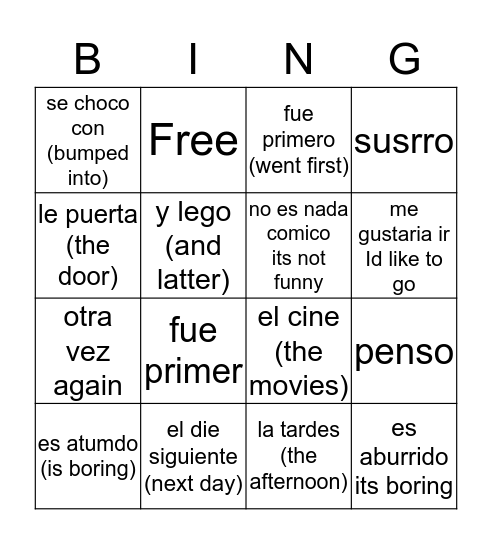 Un Chico antiptico  Bingo Card