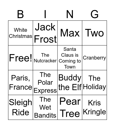 FBOT Christmas 2019 Bingo Card