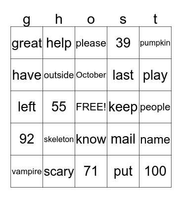 Halloween Bingo Card