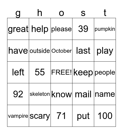 Halloween Bingo Card