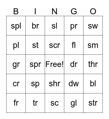 Beginning Blends Bingo Card