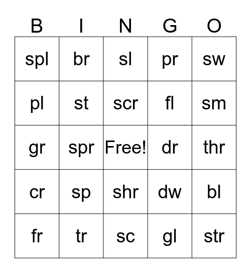 Beginning Blends Bingo Card