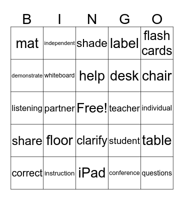 Classroom bingo Card