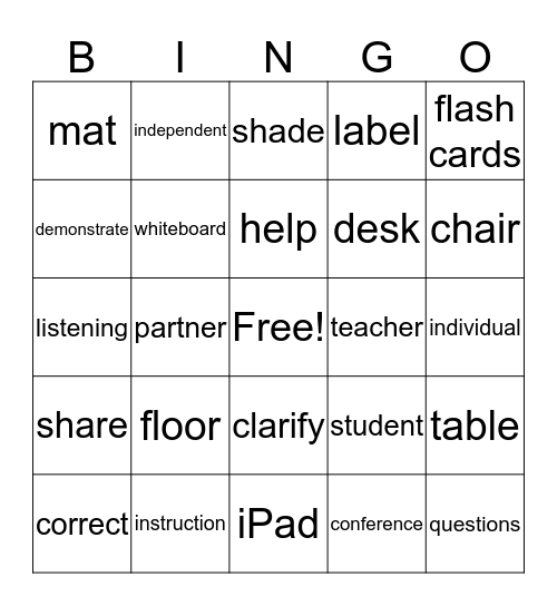 Classroom bingo Card