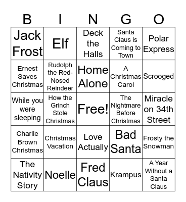 Holiday Movie  Bingo Card
