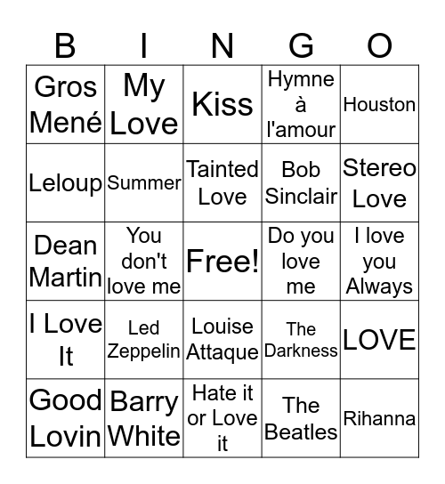 LOVE Bingo Card