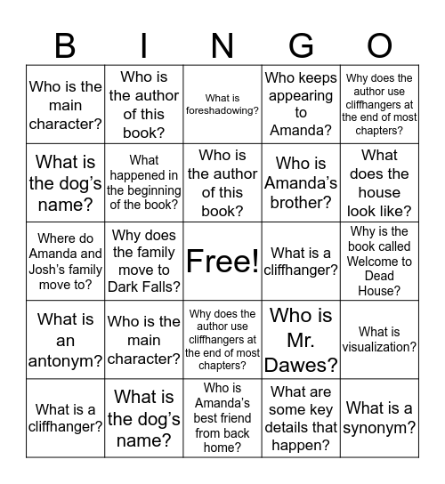 Goosebumps BINGO Card